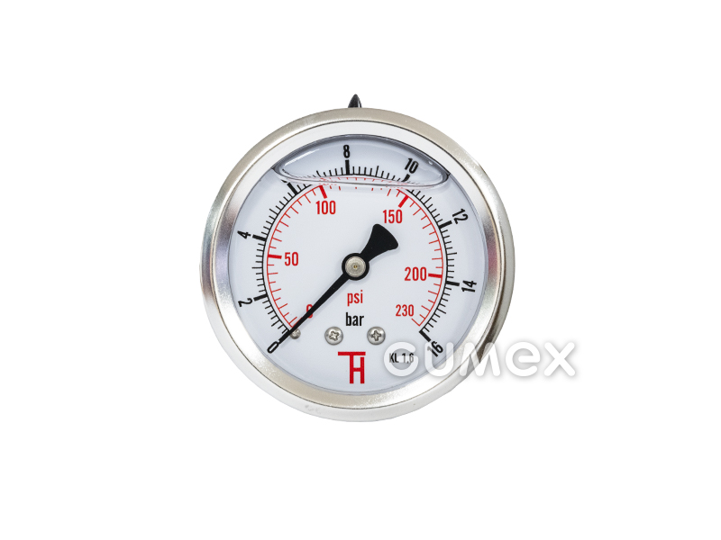 Glyzerin-Manometer mit dem Anschluss hinten, 63mm, Außengewinde G 1/4", 0-16bar, -40°C/+60°C, 